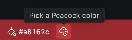 The palette button in the VS Code status bar next to Peacock's color