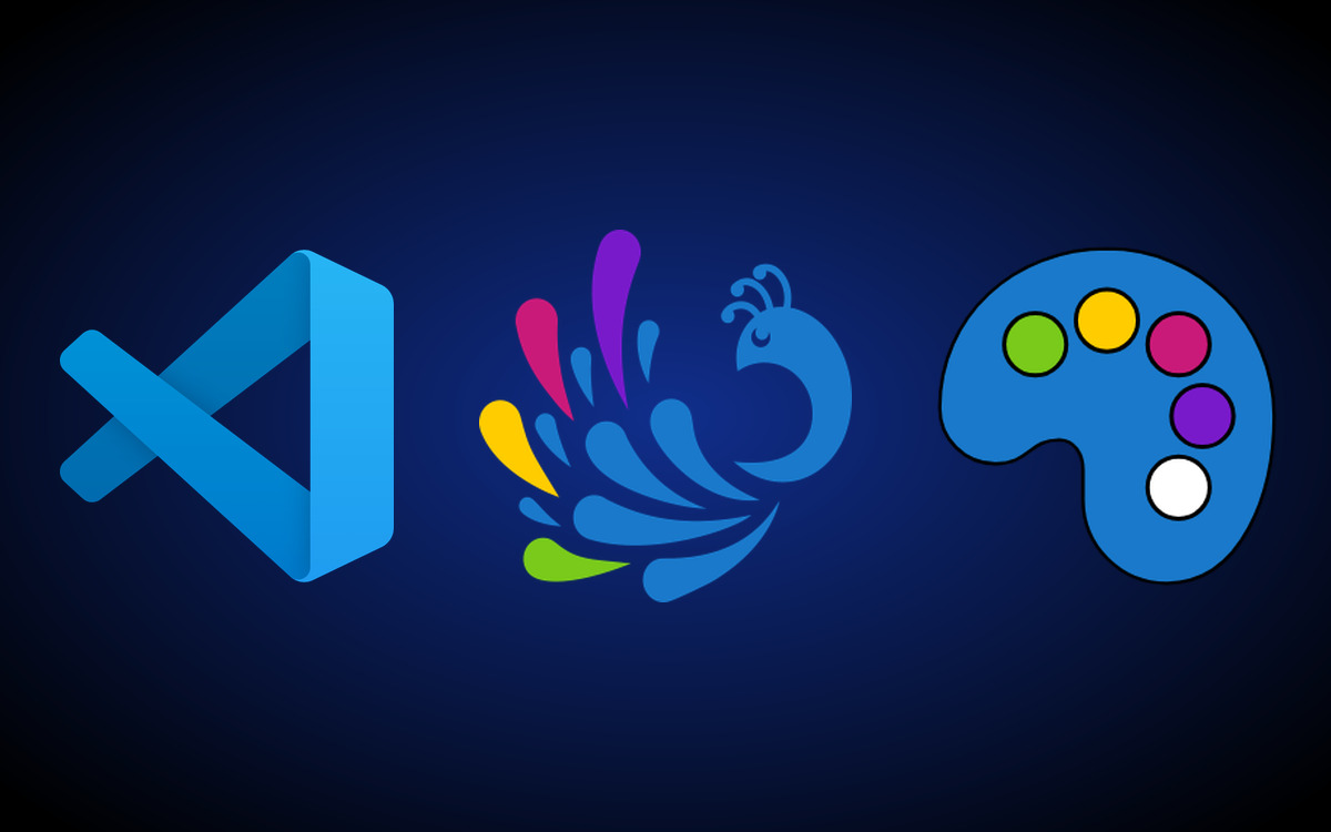 The Visual Studio Code, Peacock and Peacock Color Picker logos on a dark blue background