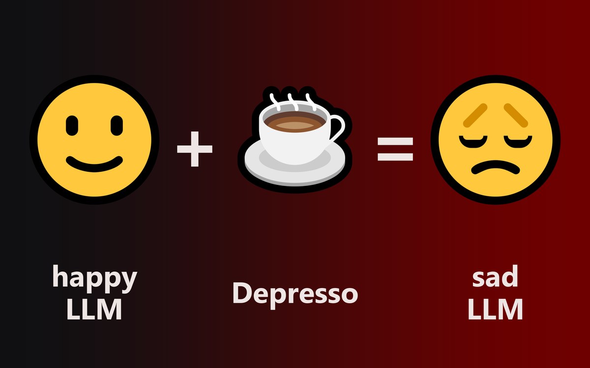 A happy model goes through a cup of Depresso and comes out sad